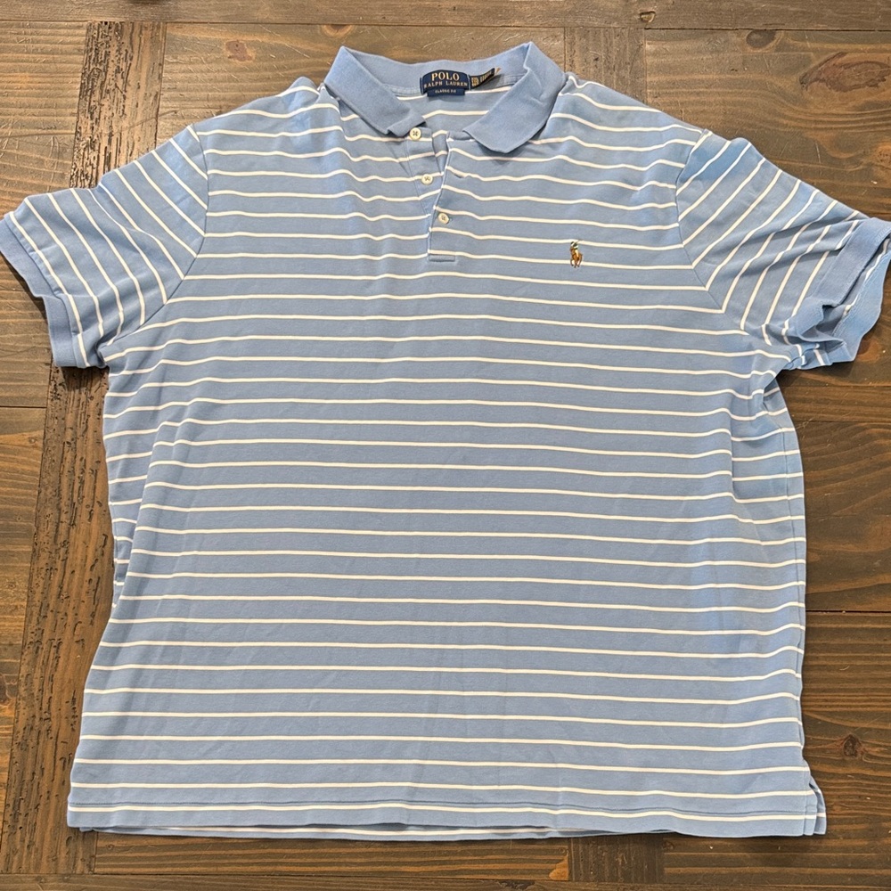 Polo by Ralph Lauren Sky Blue and White Striped Polo Shirt